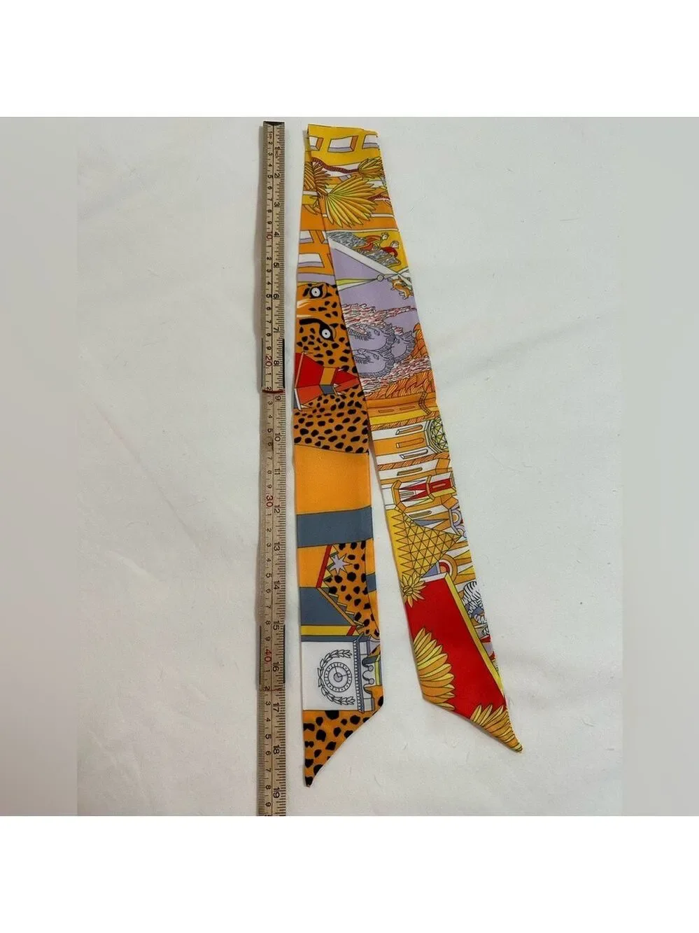 ORANGE LEOPARD CHEETAH PRINT SKINNY SCARF BAG HANDLE WRAP TIE PURSE HAIR RIBBON